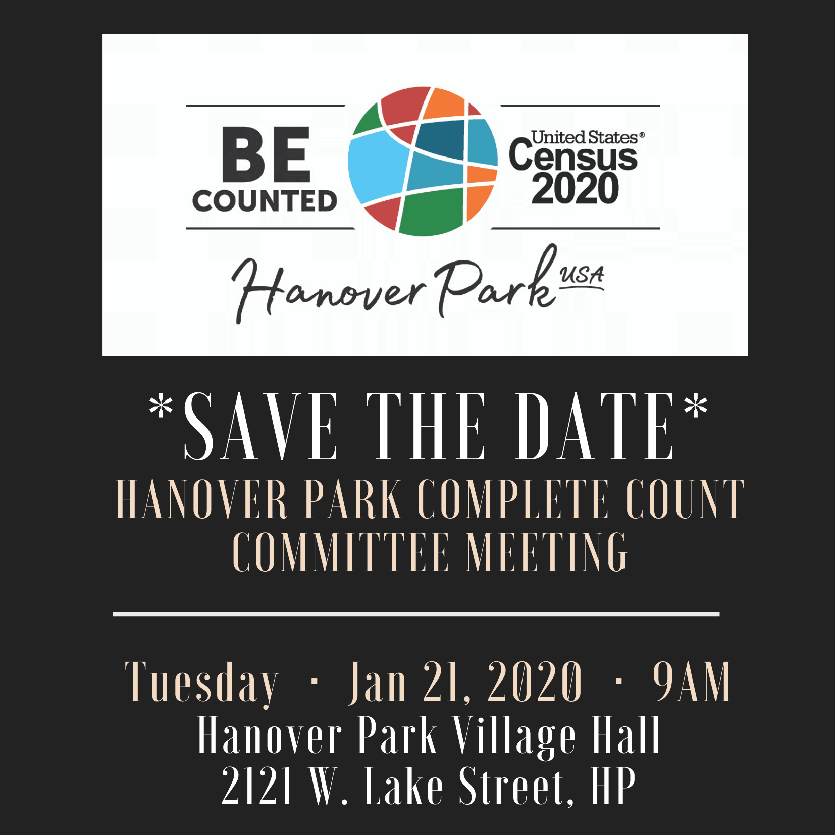 SAVE THE DATE Hanover Park Complete count committee meeting flyer
